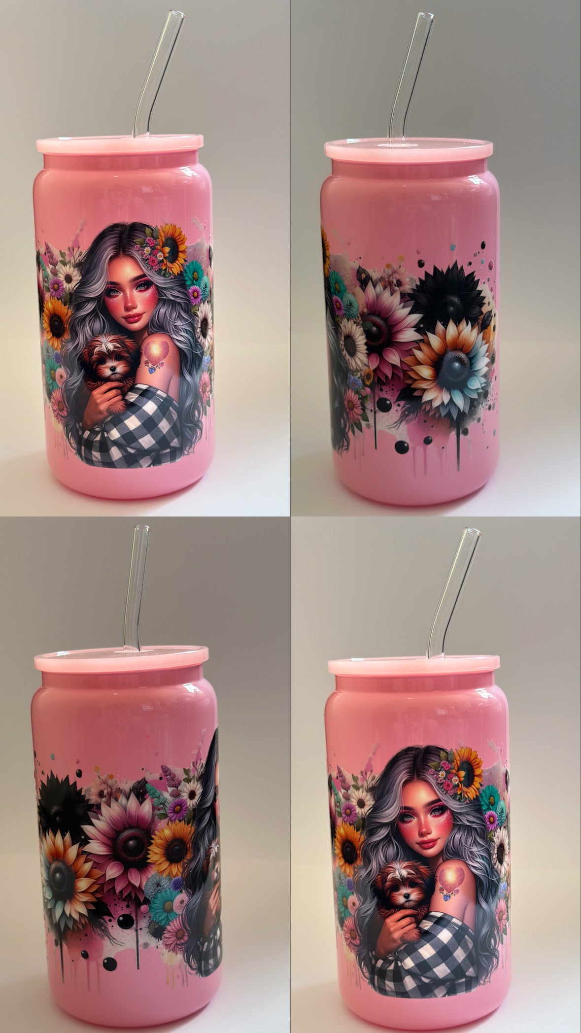 Tattoed Girl - 16 oz pink glass can