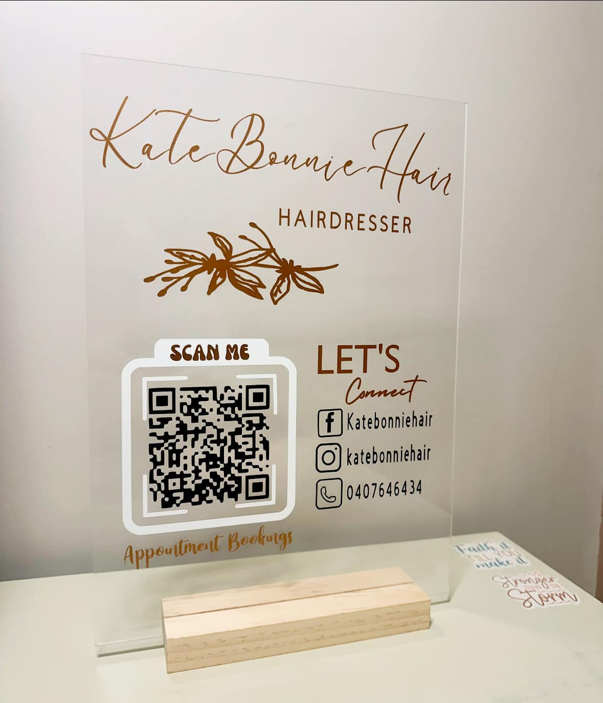 Acrylic Sign with wooden base