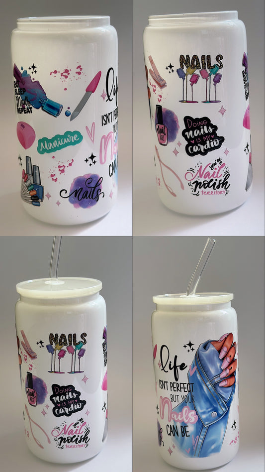 Nail is life - 16oz white glass can
