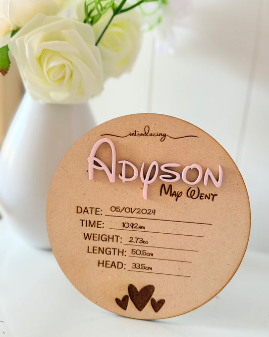 Personalised Wooden Birth Plaque