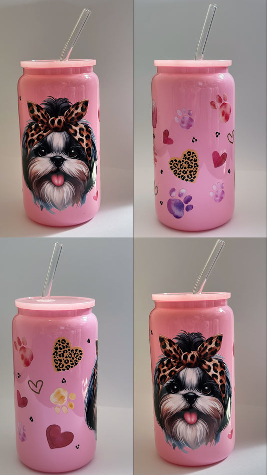 Puppy - 16oz pink glass can