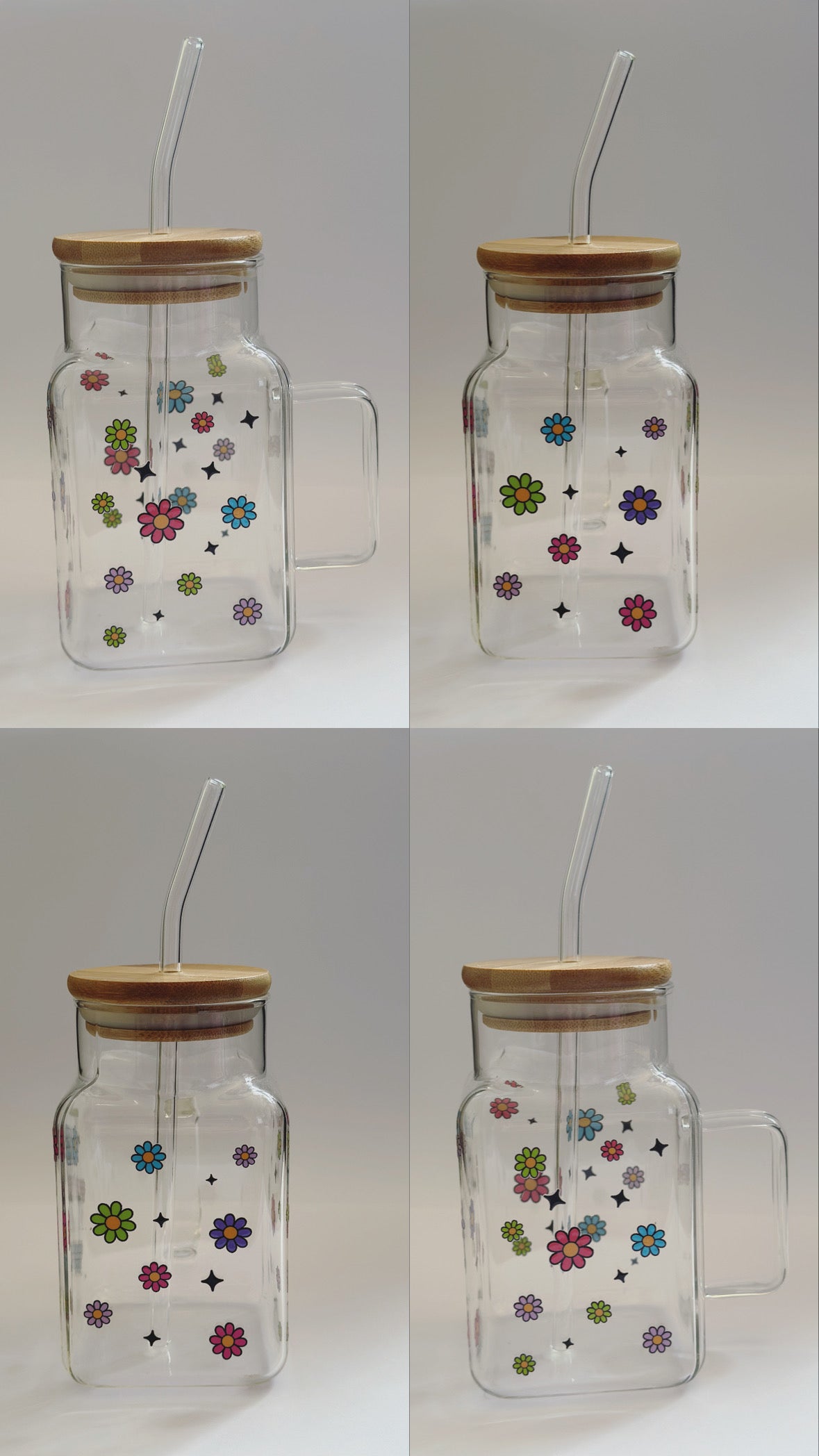 Flowers double sided - 20oz square glass tumbler