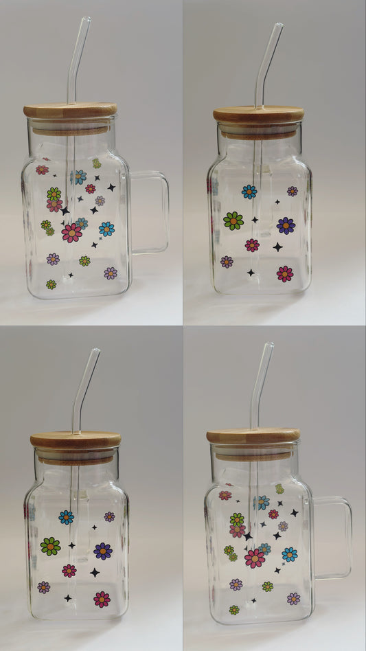 Flowers double sided - 20oz square glass tumbler
