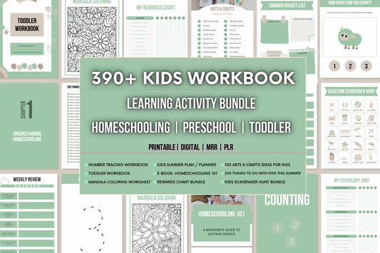 390+ Kids Workbook | Activity Learning for Toddler | PreSchool | Printable | Digital | MRR | PLR