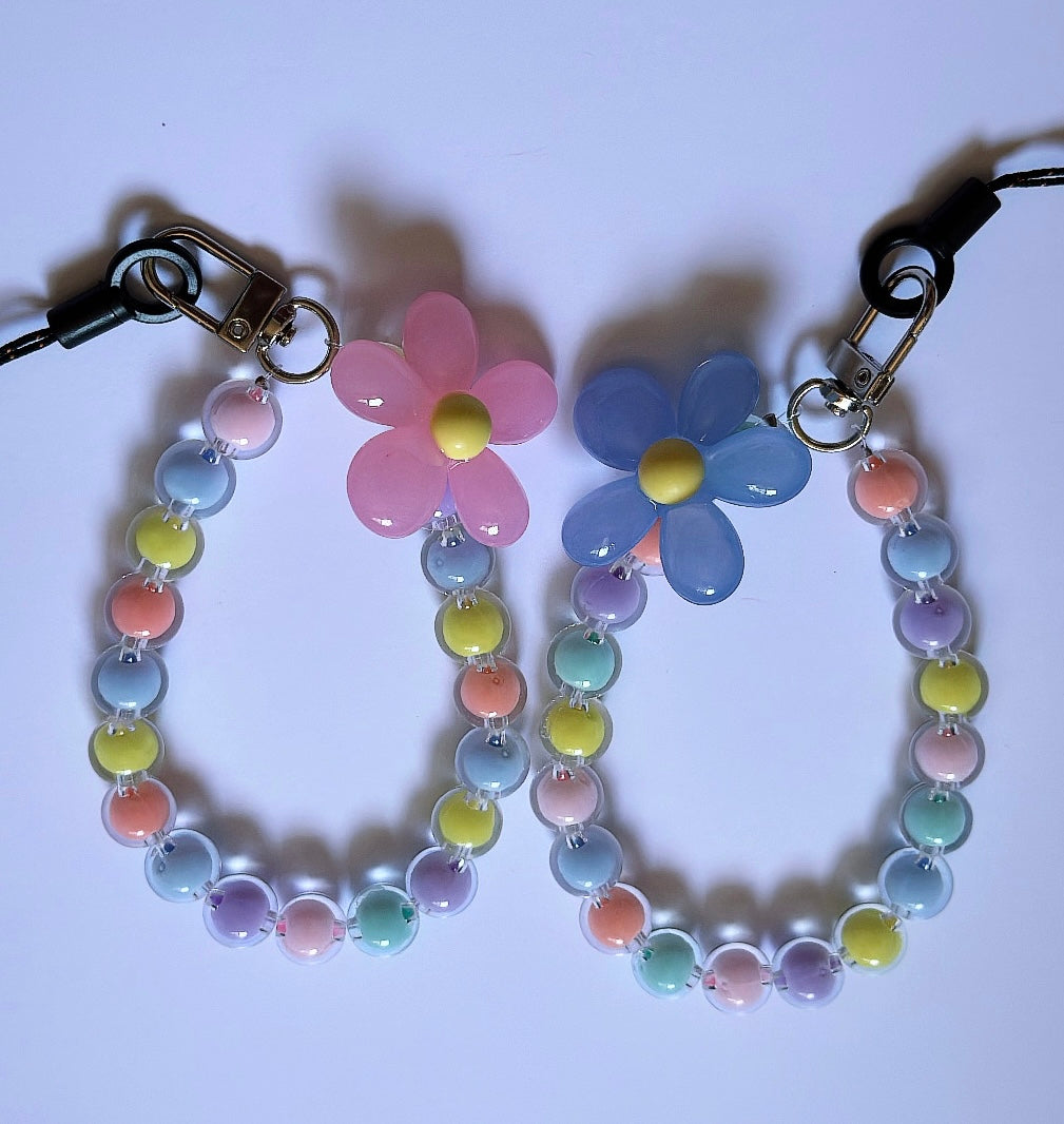 Flower beaded phone keyring